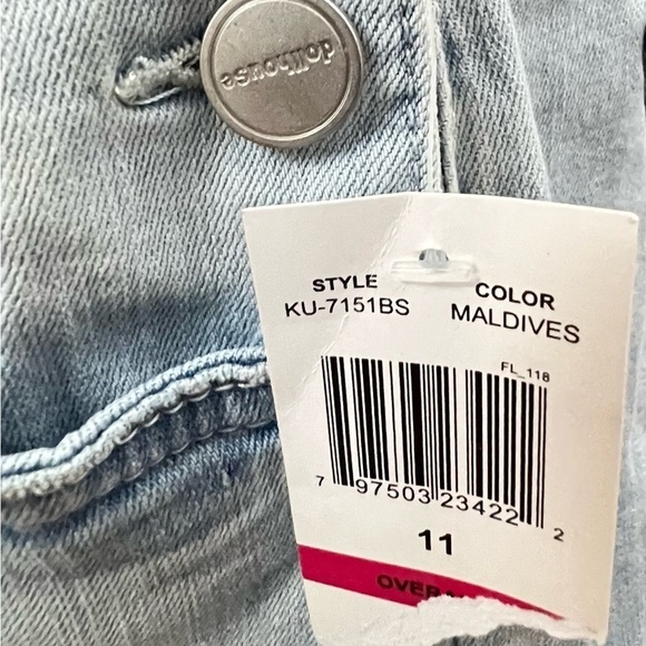 Dollhouse Juniors Sz 11 Denim Overalls Distressed Stretch Blue Short-alls NWT - Picture 3 of 16